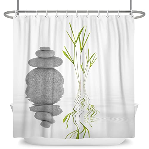 SDOTPMT 120x180cm Rideau de Douche en Bambou et Feuilles - Thème Zen Méditation - Blanc - Arrière-Plan - Baignoire - Salle Bains