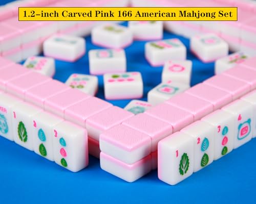 Set Americano de Mahjong con 166 fichas rosadas miniatura 5