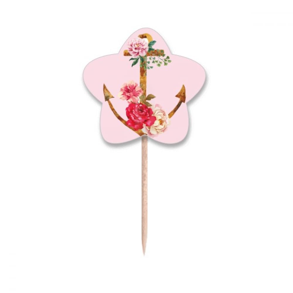 Cure-dents drapeaux aquarelle rose ancre pour buffet de mariage et baby shower