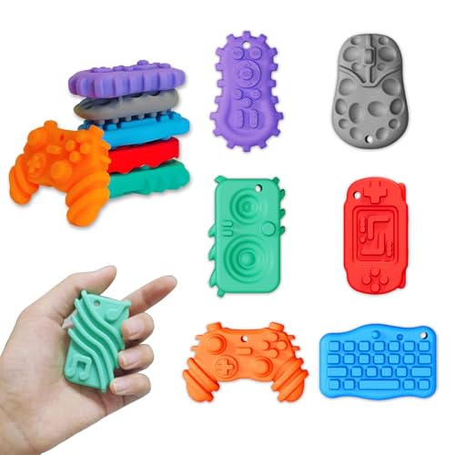 6Pcs Silicone Sensory Toys Set,Quiet Fidget Toys for Kids and Adults,Gamepad Texture Worry Stone for Calming,Fidget Stress Toys for Anxiety Relief-ADHD,Classroom Rewards,Party Favors