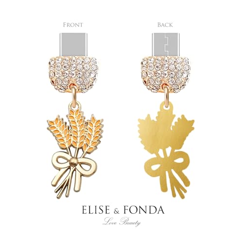 Charm de téléphone épi de blé doré et bouchon anti-poussière cristal