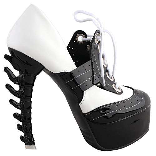 SHOW STORY Retro Black White Two Tone Lace-Up Gladiator Platform Bone Heels Shoes,LF80719