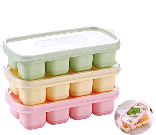 Ice Cube Trays 3PCS Reusable Silicone Ice Moulds with Removeable Lids BPA Free Summer Silicone Ice Molds for Whiskey Cocktails Water Drink Beer Freezer Home Kitchen Tools