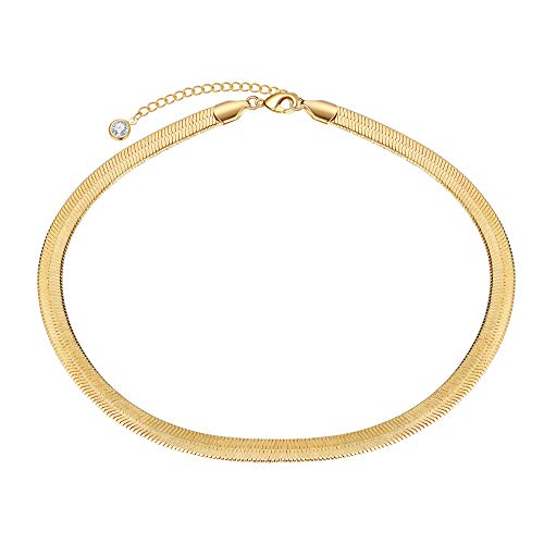 Womens Choker Necklaces, Herringbone Snake Chain Choker Necklace, 7Mm Gold Plated Choker Necklaces for Women, Dainty Gold Necklaces for Women