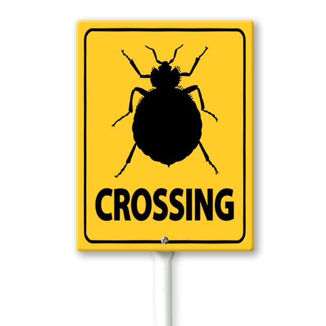 Geroclonup Bed Bug Crossing Sign with Metal Stake -4.6x6inch Lawn Sign Sturdy Aluminum Sign for Outdoor Use Waterproof Sign Outdoor Decor for Lawn Yard Garden