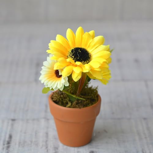 Hogar y Mas Planta Artificial Amarilla en Maceta de Barro Natural para Decoración Set 2