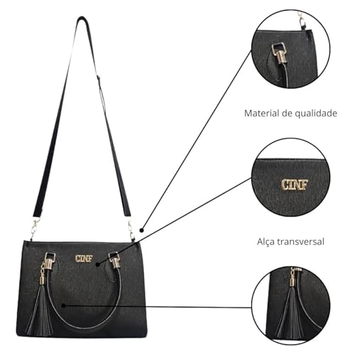 Kit Bolsa Feminina Sacola Grande + Bolsa Média + Tira Colo + Carteira (Preta)