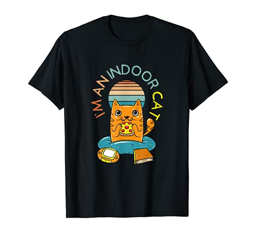 Soy Un Gato De Interior Divertido Leer Pizza Juego Gato Camiseta