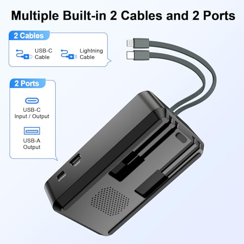 Jteman Cell Phone Stand Bluetooth Speaker with Built-in Cables,Foldable Adjustable Holder,All-in-One Audio Stand for iPhone Android,Birthday Gifts for Men Women