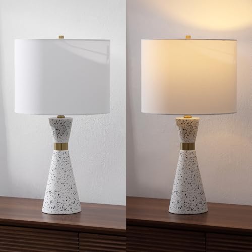 JONATHAN Y 24" White/Gray Terrazzo LED Table Lamp, Art Deco Hourglass Sculptural Iron Lamp with Brass Gold Accents, White Linen Drum Shade for Bedroom, LED Bulb Included JYL8030A by JONATHAN Y - Used condition - Image 7