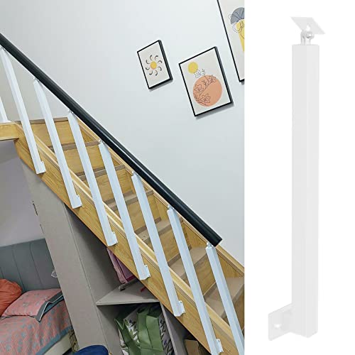 Balaustre per scale regolabili da 122 cm, mandrini quadrati in ferro per ringhiera per scale interne/esterni, include kit di installazione e base per cortile, hotel, casa, finitura bianca