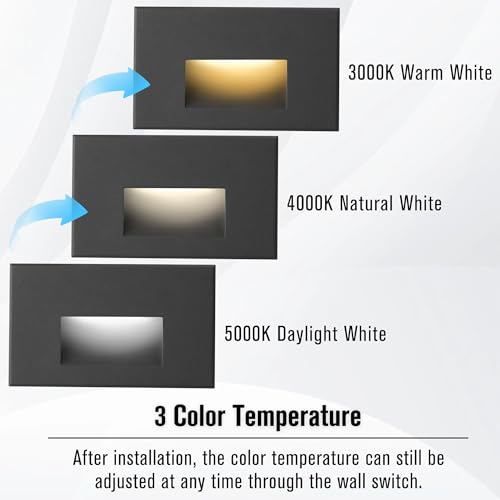 TUMUPSM 120V Indoor Step Lights Outdoor Stair Lights Dimmable 4W, 3000K/4000K/5000K 3 Color Changing Deck Stair Light, IP66 Waterproof Light for Step, Black Horizontal, 6-Pack by TUMUPSM - Image 3