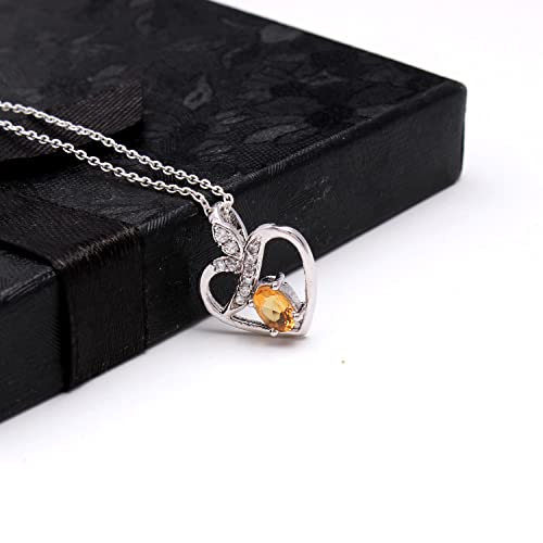 Natural Citrine Gemstone Brilliant Heart Dainty Pendant Necklace, Zodiac, November Birthstone, Healing Crystals Women Jewelry in 925 Sterling Silver Chain 18 inch, 100% Real Stone - Image 4