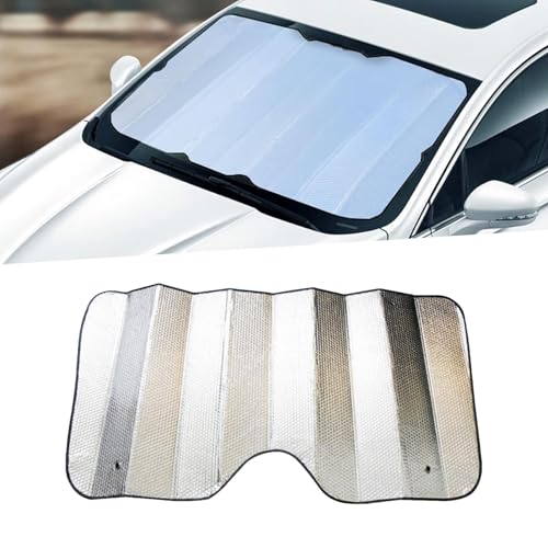 Sodcay 1 PC Car Windshield Sun Shade, 55.1\" X 27.5\" Car Window Shade, Double Sided Foldable Reflective Sun Visor, Fit for Most Sedans SUV Truck (Silver)