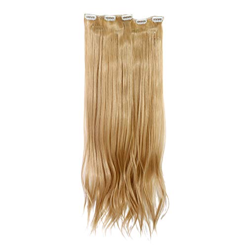 Vtrem 5 bandas de 16 clips de pelo natural resistentes al calor, extensiones de pelo largo de 60 cm, 126 g, color dorado