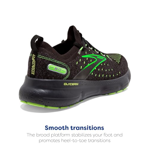 Brooks Men’s Glycerin StealthFit 20 Neutral Running Shoe - Black/Pearl/Green Gecko - 11.5 Medium