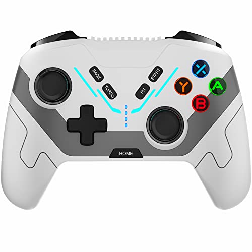 Ciresp Switch Pro Controller, Pro Controller Wireless for Nintendo Switch/Lite/OLED/Windows PC/iOS/Android with LED Light, Turbo, Vibration, Motion Control, Programmable and Wake Up (White)