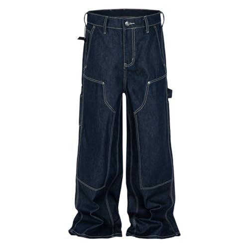 Streetwear Wide Leg Jeans Men Vintage Denim Pants Male Patchwork Design Baggy Jeans