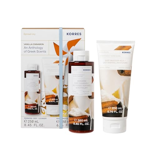 KORRES POMEGRANATE GROVE Coffret cadeau de soins corporels, parfum grenade fruitée et juteuse, kit bénéfique pour homme et femme, gel douche 250 ml et lait corporel 200 ml, végétalien