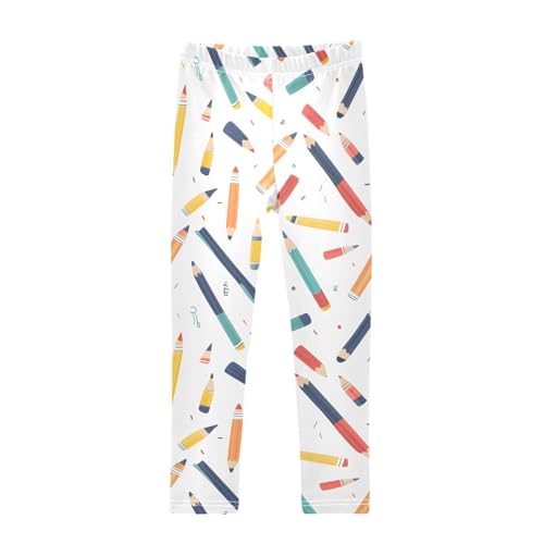 Pencil Pattern Girls Leggings Ultra Soft Compression Yoga Gym Pants for Kids 4-10T