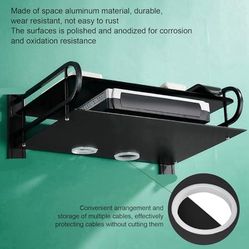Étagère murale pour décodeur et routeur flottante double couche noire 28cm - 5