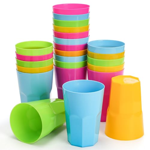 Coloch 24 Pack 14 Oz/400 ML Plastic Juice Tumbler, Stackable Colorful Water Tumbler Reusable Drinking Cup for Kids&Adults Beverage, Party, Picnic, Catering, BPA Free, Dishwasher Safe