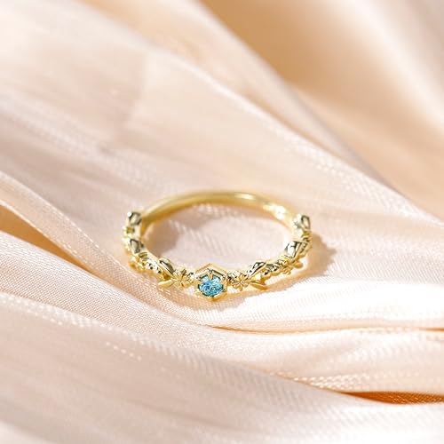 SHINYSO 14K Gold Plated Wedding Band for Women Created Blue Topaz Thin Stacking Ring CZ Eternity Engagement Ring Size 4-103