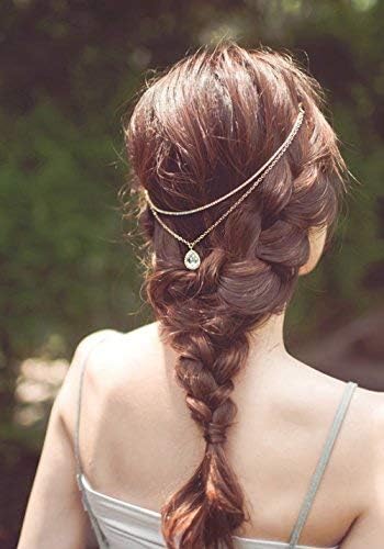 FXmimior Wedding Bridal Gold Plated Bohemian Boho Grecian Head Chain Flower Hair Jewelry Head Piece Bollywood Bride Glam (gold)