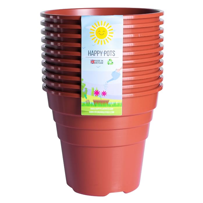 Happy Pots, 15cm Gloss Terracotta, Pack of 10 Premium Plastic Plant Pots