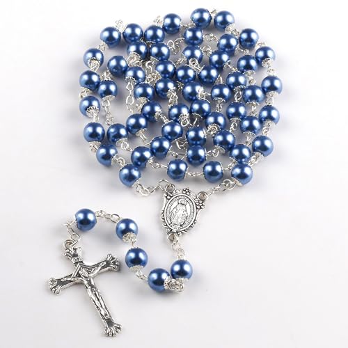 8mm Glass Pearl Beads Catholic Rosary Necklace for Men and Women with Flannel Bag4