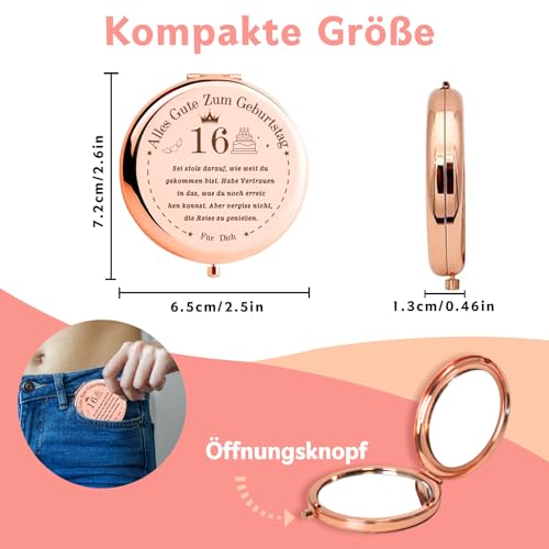 VivaJoy 16 Geburtstag Mädchen - Geschenk 16 Jahre Mädchen, 16 Jährige, Kompakter Make-up-Spiegel, 16. Geburtstag Geschenke für Schwestern, Beste Freundinnen, Frauen