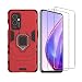 Produktbild GOGME Hülle für Oppo Find X3 Lite + 2 Panzerglas, Handyhülle mit 360 Grad Finger-Halter Kickstand für Magnetische KFZ-Halterung, Silica TPU + Harter PC Hybrid Schutzhülle Cover.Rot