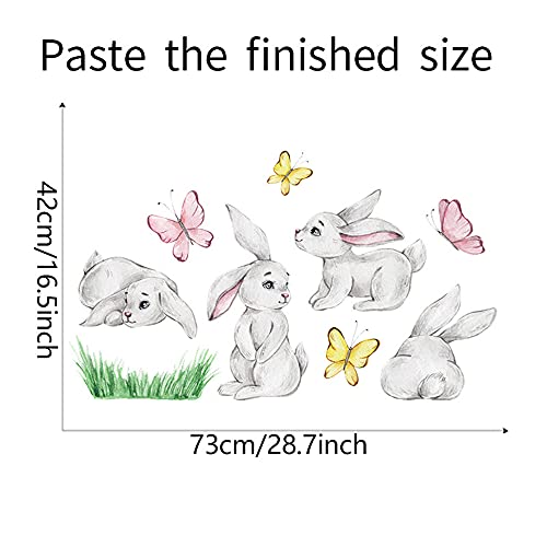 Rofarso Cute Cartoon Lovely Bunny Wall Sticker For Kid Removable Rabbit Butterfly Wall Decal Diy Decoration For Nursery Baby Boy Girl Bedroom Playroom Living Room #TOP5