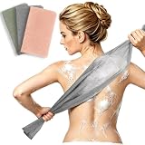 Bathway Exfoliating Washcloth - 36.81-Inch Japanese Exfoliating Towel, Back Scrubber for Shower and Body Scrubber Wash Cloth, Quick-Dry & Deep Exfoliation (Orange & Army Green & Grey)