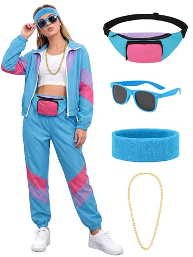 SOMSOC 7 Pieces 80s Tracksuit for Women 90s Windbreaker Sweatpants