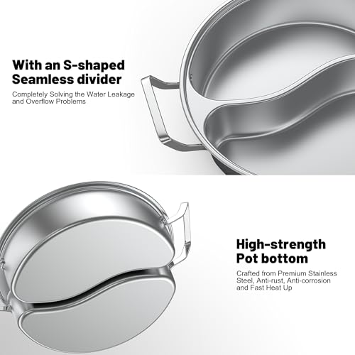MyLifeUNIT Panela Shabu Shabu, panela quente de aço inoxidável de 4,5 litros com divisor sem solda,