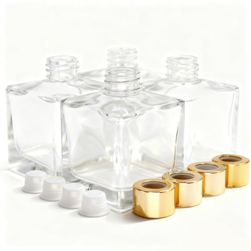 Feel Fragrance Squre Glass Diffuser Bottles with Gold Caps, Set of 4-3.7