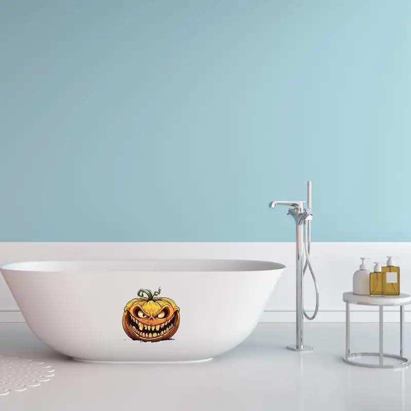 Halloween Pumpkin Toilet Cover Sticker Decals,Fish Bird Flower Leaf Waterproof Toilet Lid Tank Seat Decals Cistern Self-Adhesive Bathroom Wall Sticker