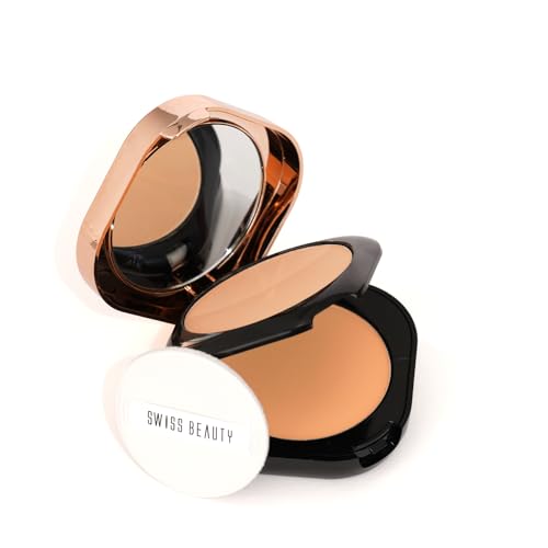 Image of Swiss Beauty Double Duty Compact Powder | 2-in-1 Compact for Day to Night | Buildable Coverage | With Vitamin E & Hyaluronic Acid | 18g, Shade- 4. Amber Dusk /Radiant Dusk