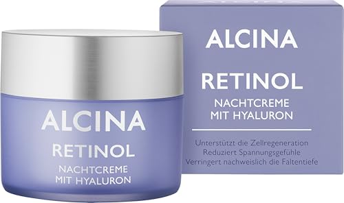 ALCINA Retinol Nachtcreme - 1 x 50 ml - Intensiv, pflegende Gesichtscreme für glattere und straffere Haut - Fördert die Regeneration der Zellen während des Schlafs - Mit Hyaluronsäure und Sheabutter