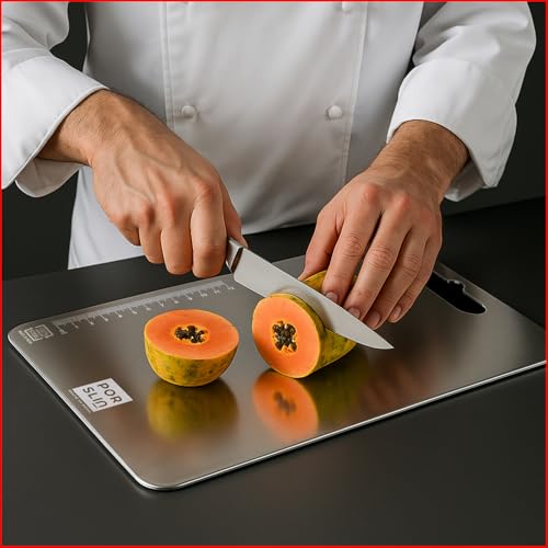 Image of Porslin by Chef Stainless Steel Chopping Board, Chopping Board Steel Vegetable Cutting Board Steel for Kitchen Use, SS Chopper Board, Metal Cutter Board 31 X 21cm, Premium, Heavy Duty