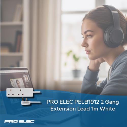 PRO ELEC PELB1912 2 Gang Extension Lead 1m, White - Image 4