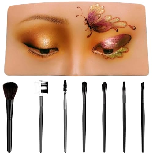 Masque d'exercices de maquillage: maquillage de table facial avec 7 ensembles de pinceaux de maquillage, mannequin en silicone réutilisable 5D réaliste pour pratiquer la peinture du visage pour les