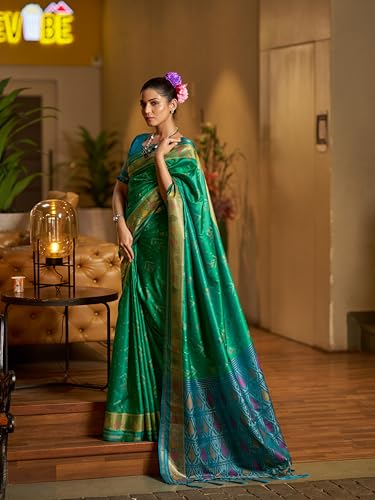 Image of MADHUHANSH Women's Cotton Linen Saree with Unstitched Blouse Piece and Solid Pattern | Mithila Painting Saree | Saree for Haldi Ceremony