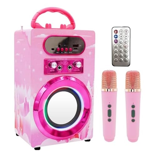 Kidsonor Kids Bluetooth Karaoke Machine with 2 Microphones, Wireless Rechargeable Remote Control Portable Karaoke Speaker Music MP3 Player Loudspeaker with Microphones for Kids (Pink)