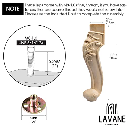 La Vane 28cm Wooden Furniture Legs, Set of 4 European Style Solid Wood Carving Furniture Replacement Feet Decoration for Sofa Cabinet Wardrobe Table Loveseat by La Vane - Image 4