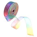 QINREN 50 Yard Organza Bänder Regenbogen Geschenkband Gradient Farben Seidenband für Haarzöpfe Dekoration, Geschenkverpackung, Hochzeit, Party, Geburtstag, Weihnachten,1Inch/2.5cm(Blau)