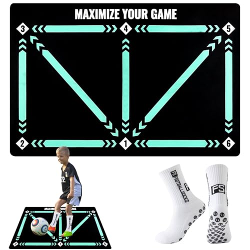 Audasi Football Training Mat, 90 x 60cm Soccer Mastery Skills Non-Slip Soccer Mat with Socks Football Training Equipment for Dribbling Ball Control Birthday Gift for Boys Girls Kids