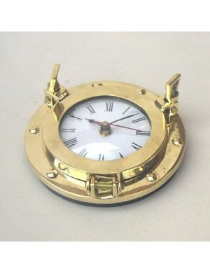 06 Inches Solid Brass Porthole Clock with White Roman Dial