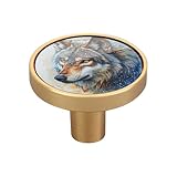 Qilmy 4 Pack Wolf 1-1/4 inch Cabinet Knobs for Drawers, Acrylic & Zinc Alloy Round Drawer Pulls with Screws, Decorative Furniture Knobs for Dresser, Kitchen Home Decor